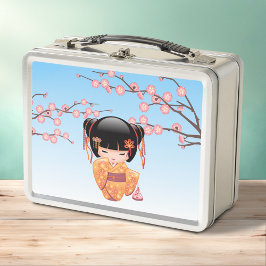 Ume Kokeshi Doll - Japanisch Geisha Girl Blue Metall Brotdose