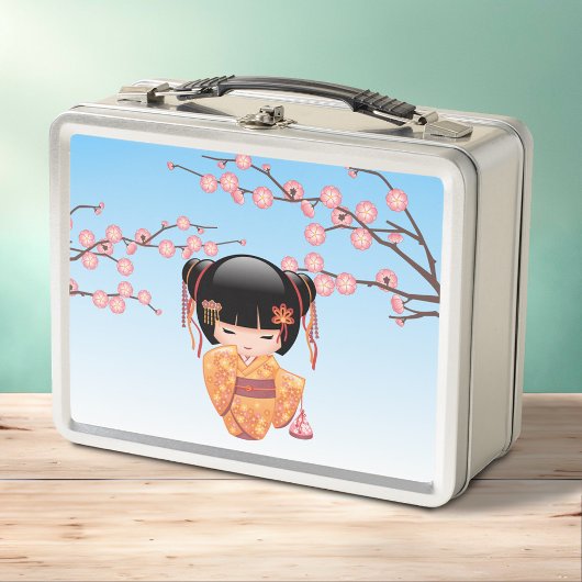 Ume Kokeshi Doll - Japanisch Geisha Girl Blue Metall Brotdose