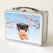 Ume Kokeshi Doll - Japanisch Geisha Girl Blue Metall Brotdose (Vorderseite)