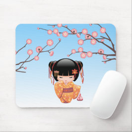 Ume Kokeshi Doll - Japanisch Geisha Girl Blue Mousepad