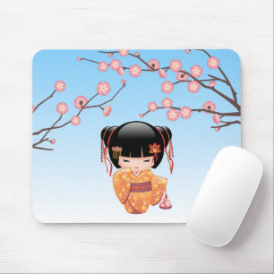 Ume Kokeshi Doll - Japanisch Geisha Girl Blue Mousepad