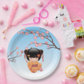 Ume Kokeshi Doll - Japanisch Geisha Girl Blue Pappteller (Party)