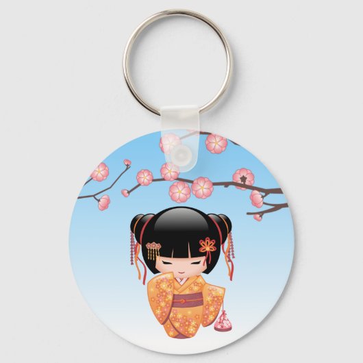 Ume Kokeshi Doll - Japanisch Geisha Girl Blue Schlüsselanhänger (Rückseite)