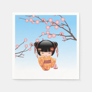 Ume Kokeshi Doll - Japanisch Geisha Girl Blue Serviette