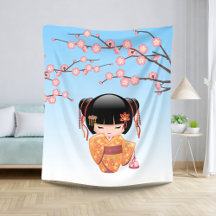 Ume Kokeshi Doll - Japanisch Geisha Girl Blue