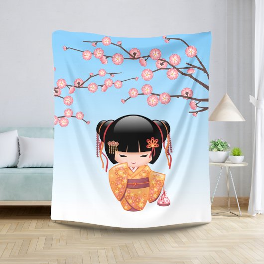 Ume Kokeshi Doll - Japanisch Geisha Girl Blue Sherpadecke