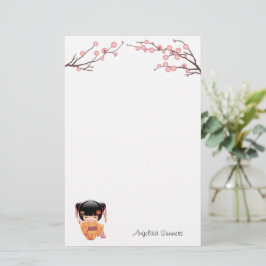 Ume Kokeshi Doll - Japanisch Peach Geisha Girl Briefpapier