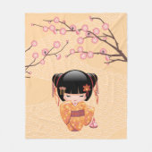 Ume Kokeshi Doll - Japanisch Peach Geisha Girl Fleecedecke (Vorderseite)