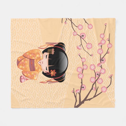 Ume Kokeshi Doll - Japanisch Peach Geisha Girl Fleecedecke (Vorderseite (Horizontal))