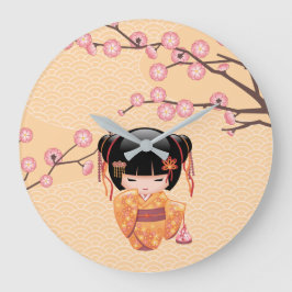 Ume Kokeshi Doll - Japanisch Peach Geisha Girl Große Wanduhr