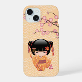 Ume Kokeshi Doll - Japanisch Peach Geisha Girl iPhone 15 Hülle