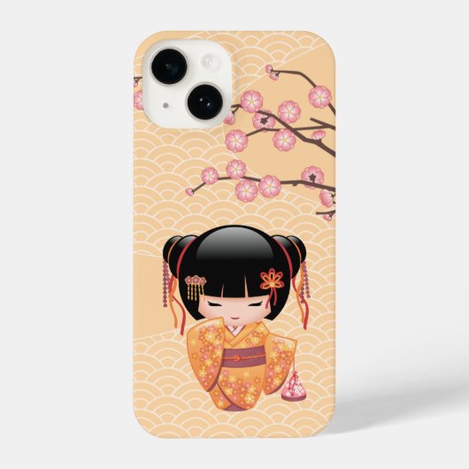 Ume Kokeshi Doll - Japanisch Peach Geisha Girl iPhone Hülle (Rückseite)