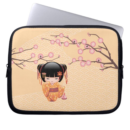 Ume Kokeshi Doll - Japanisch Peach Geisha Girl Laptopschutzhülle (Vorderseite)