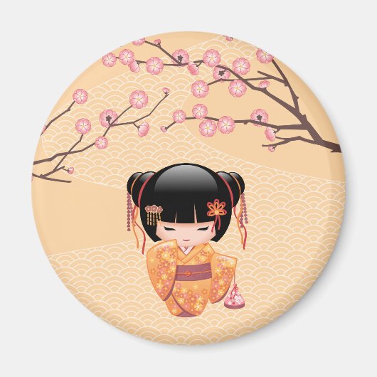 Ume Kokeshi Doll - Japanisch Peach Geisha Girl Magnet (Vorne)