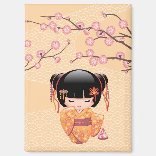 Ume Kokeshi Doll - Japanisch Peach Geisha Girl Magnet (Vorderseite)