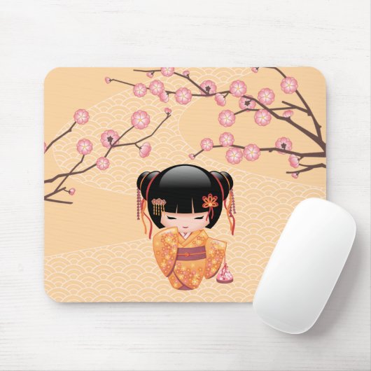 Ume Kokeshi Doll - Japanisch Peach Geisha Girl Mousepad (Mit Mouse)