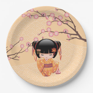 Ume Kokeshi Doll - Japanisch Peach Geisha Girl Pappteller