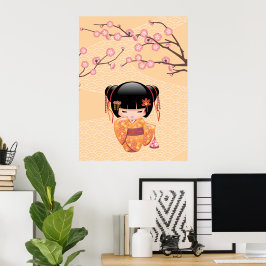 Ume Kokeshi Doll - Japanisch Peach Geisha Girl Poster