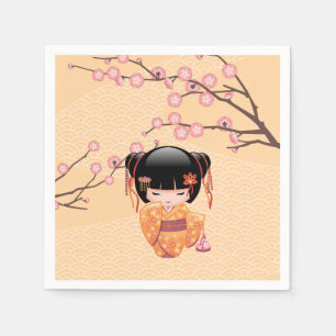 Ume Kokeshi Doll - Japanisch Peach Geisha Girl Serviette