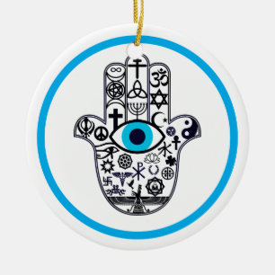 Umfassen der ganzer Basis Hamsa Hand Keramik Ornament