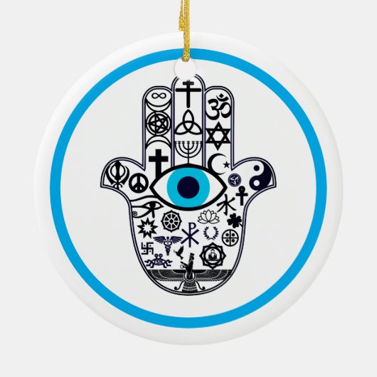 Umfassen der ganzer Basis Hamsa Hand Keramik Ornament (Hinten)