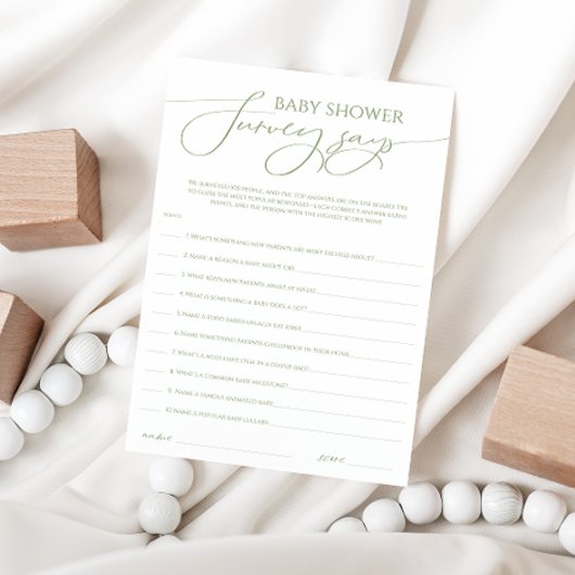 Umfrage zur Whimsical Sage Green Baby Dusche: Kart Einladung