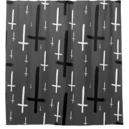 umgedrehtes graues Kreuz auf der Unterseite schwar Duschvorhang