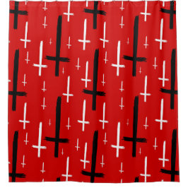 umgedrehtes invertiertes Kreuz rot schwarz Duschvorhang
