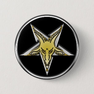 Umgekehrter silberner Pentagram mit goldenem Button