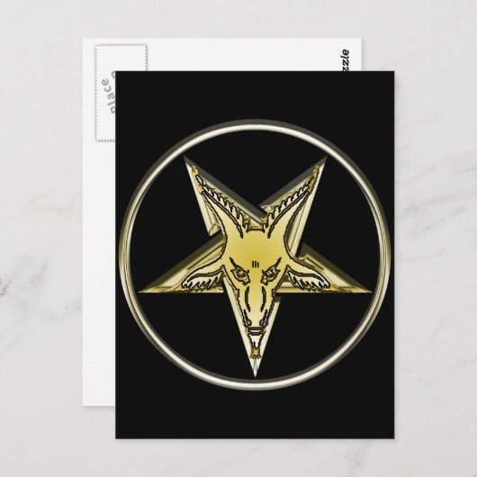 Umgekehrtes Pentagramm mit Goldener Ziegenkopf Postkarte (Vorne/Hinten)