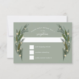 Umgemalte Blumen Blätter Grün Sage Hochzeit RSVP Karte
