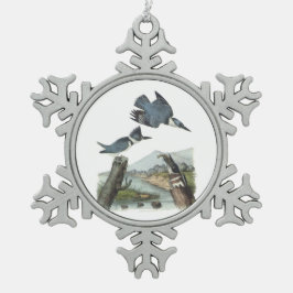 Umgeschnallter Eisvogel durch Audubon Schneeflocken Zinn-Ornament