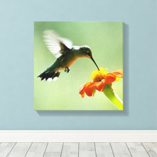 Umhüllte Leinwand von Kolibris und Blume (Insitu (Holzboden))