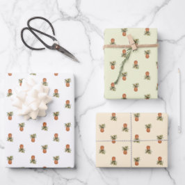 Umhüllung (3 Muster) - Packpapier für Ananas Geschenkpapier Set