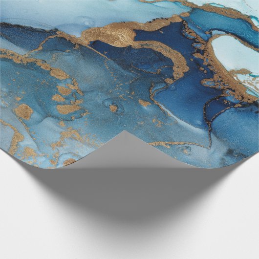 Umhüllungspapier aus blauem und goldfarbenem Marmo Geschenkpapier (Ecke)