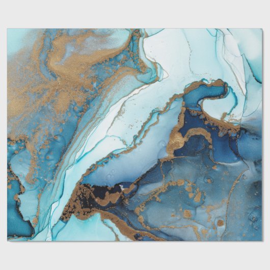 Umhüllungspapier aus blauem und goldfarbenem Marmo Geschenkpapier (Flach)