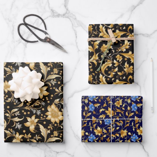 Umhüllungspapier aus Gold-Blume Geschenkpapier Set (Vorderseite)