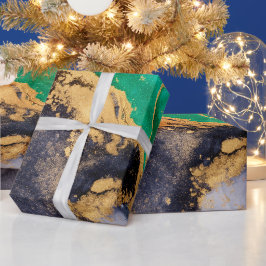 Umhüllungspapier aus grünem und goldfarbenem Marmo Geschenkpapier