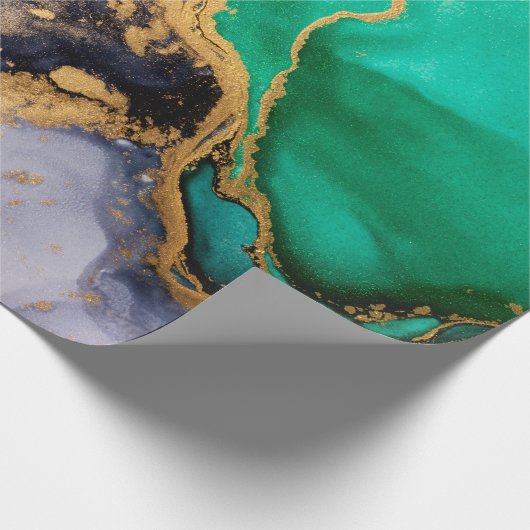 Umhüllungspapier aus grünem und goldfarbenem Marmo Geschenkpapier (Ecke)