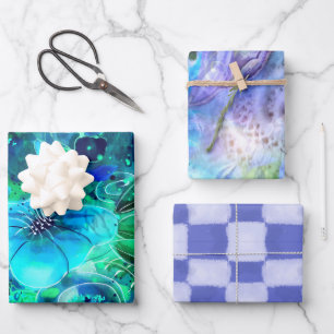 Umhüllungspapier Flachblatt Set 3pc Blau Aquamarin Geschenkpapier Set