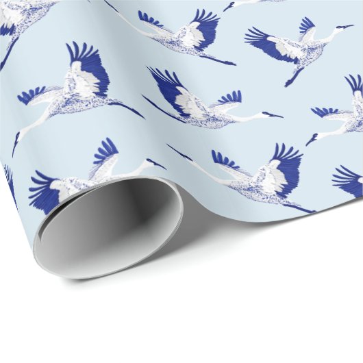 Umhüllungspapier für blaue und weiße Krane Geschenkpapier (Rolleneckpunkt)