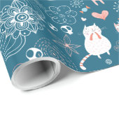 Umhüllungspapier für Katzen, Vögel und Herz Geschenkpapier (Rolleneckpunkt)
