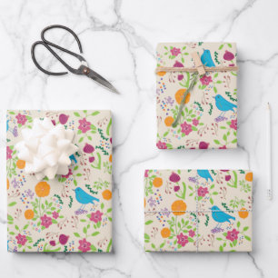 Umhüllungspapier für Vögel-Blume - Flachblatt-S Geschenkpapier Set