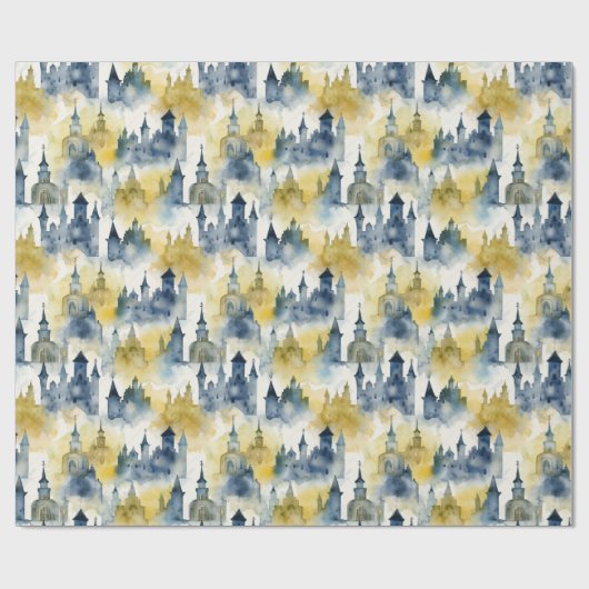 Umhüllungspapier für Wasserfarbenschlösser - blau Geschenkpapier (Flach)