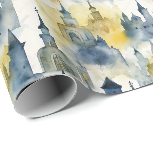 Umhüllungspapier für Wasserfarbenschlösser - blau  Geschenkpapier (Rolleneckpunkt)