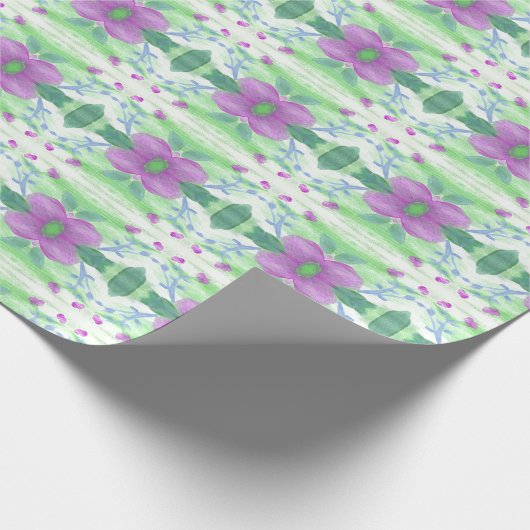 Umhüllungspapier in Lila Blumenschrift Geschenkpapier (Ecke)