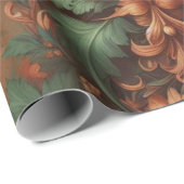 Umhüllungspapier: Orangefarbenes Moos Grüne Blüte Geschenkpapier (Rolleneckpunkt)