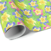 Umhüllungspapier: Rosa, Blau, Gelbe Primrosen Geschenkpapier (Rolleneckpunkt)