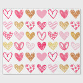 Umhüllungspapier - Rosa und goldene Herzen Geschenkpapier (Flach)