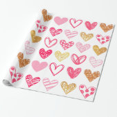 Umhüllungspapier - Rosa und goldene Herzen Geschenkpapier (Ungerollt)